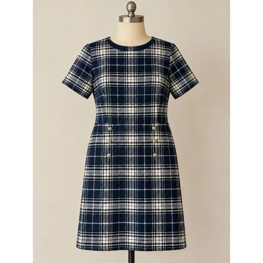 Ann Taylor Plaid Short-Sleeve Shift Dress